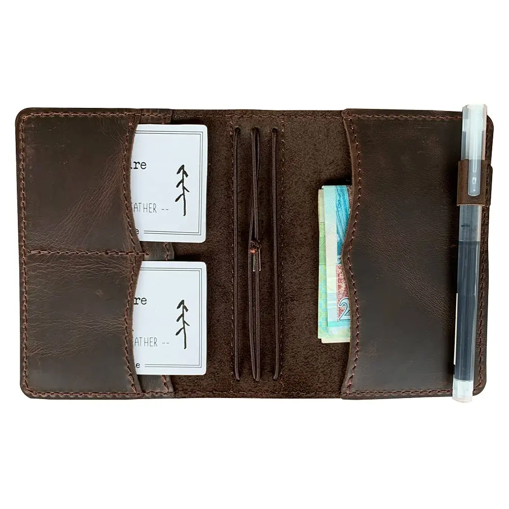 newestor Travelers Notebook Cover Passport Size Dark Brown | Genuine Leather with Pen Loop & Card Slots - view 3