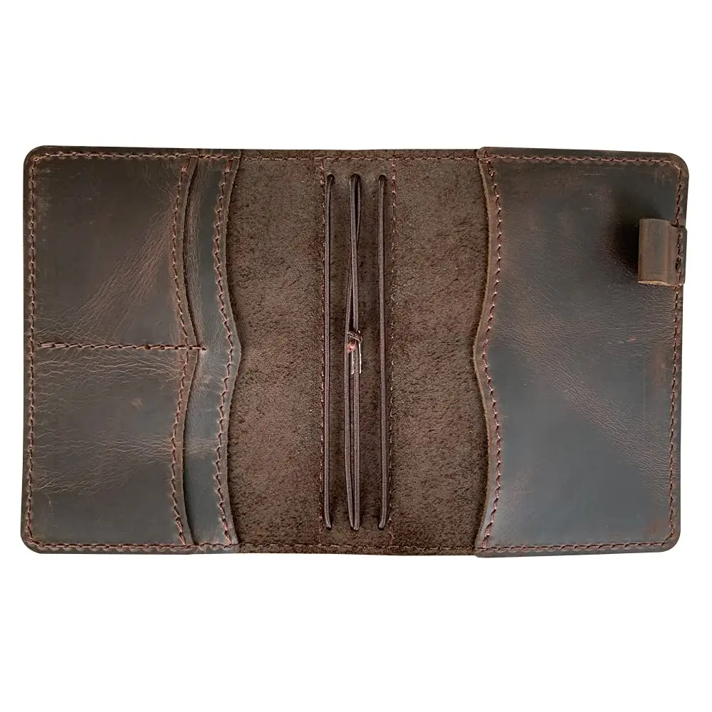 newestor Travelers Notebook Cover Passport Size Dark Brown | Genuine Leather with Pen Loop & Card Slots - view 4