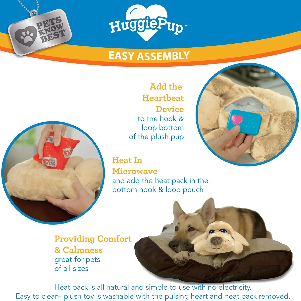 Pets Know Best HuggiePup Comfort Companion with Heartbeat & Heating | Calms Dogs & Puppies, Reusable, Chocolate - view 4