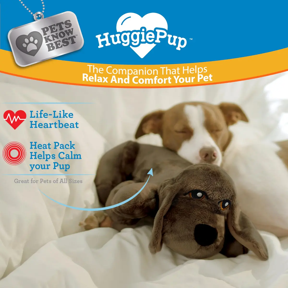 Pets Know Best HuggiePup Comfort Companion with Heartbeat & Heating | Calms Dogs & Puppies, Reusable, Chocolate - view 2