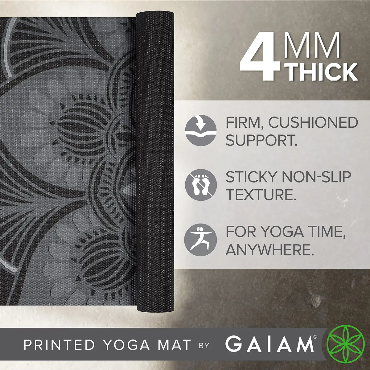 Gaiam Yoga Mat Classic Print, 4mm Non-Slip Mat (Mystic Ink) | Lightweight, Non-Toxic & Durable - view 2