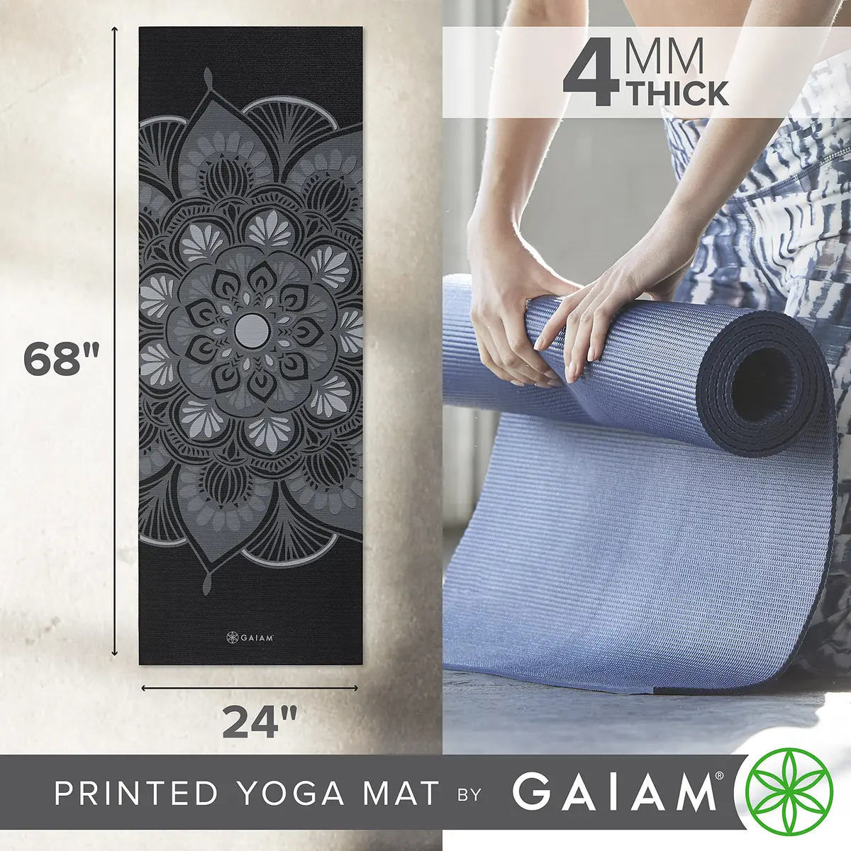 Gaiam Yoga Mat Classic Print, 4mm Non-Slip Mat (Mystic Ink) | Lightweight, Non-Toxic & Durable - view 3