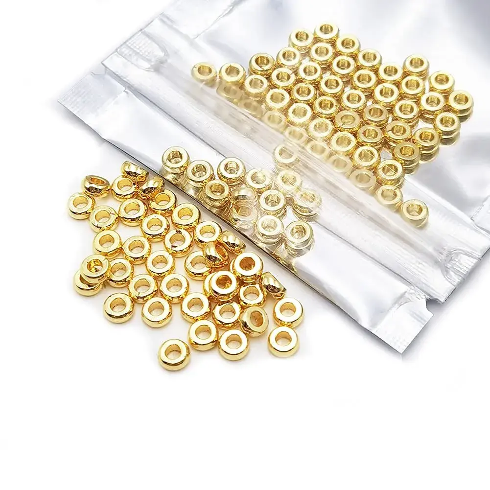 INSPIRELLE 4mm Yellow Gold Plated Brass Heishi Beads (100pcs) | Smooth Metal Spacer Beads for Jewelry Making - view 5
