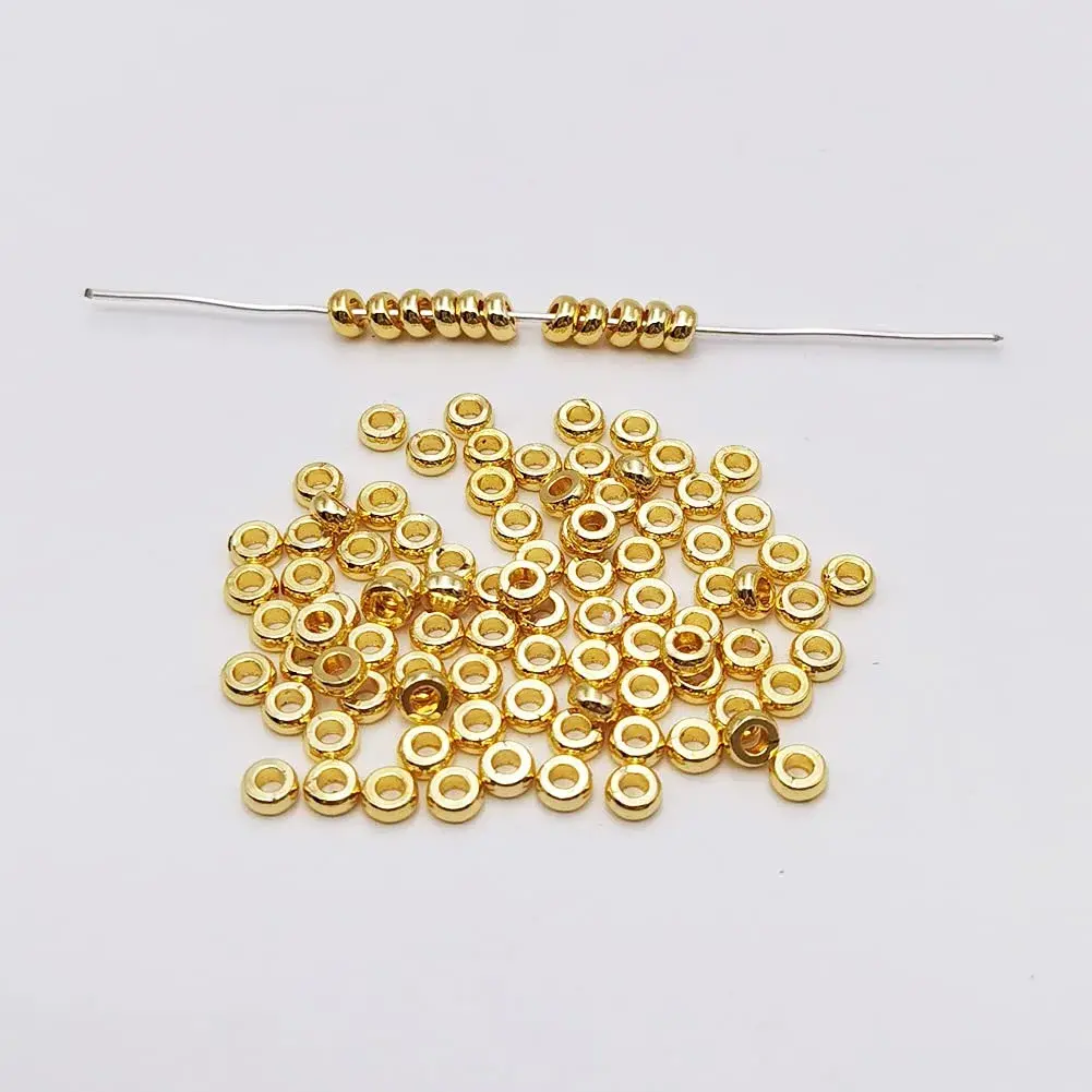 INSPIRELLE 4mm Yellow Gold Plated Brass Heishi Beads (100pcs) | Smooth Metal Spacer Beads for Jewelry Making - view 2