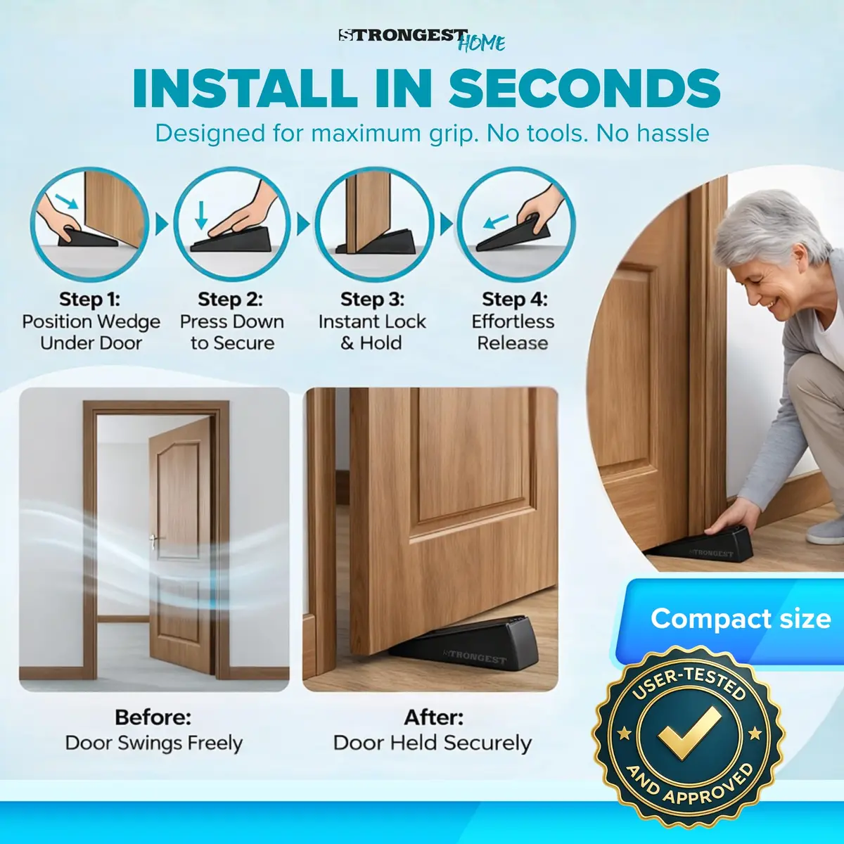 STRONGEST HOME Black Door Stoppers for Bottom of Door, Metal Door Stop | Heavy Duty Zinc Alloy, Fits 0.16-1 in Gaps - view 7