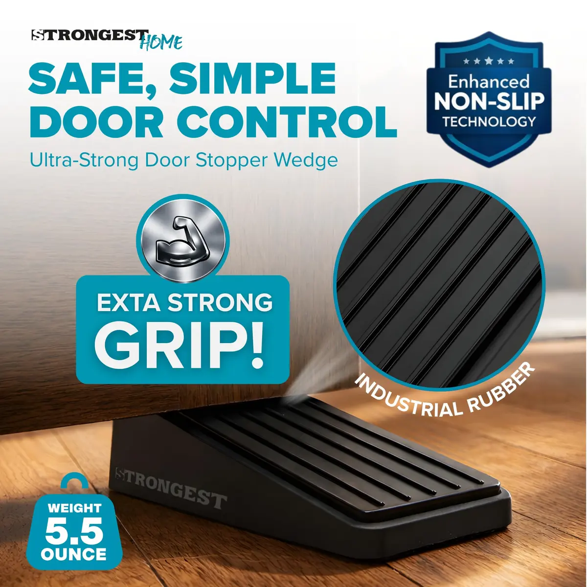 STRONGEST HOME Black Door Stoppers for Bottom of Door, Metal Door Stop | Heavy Duty Zinc Alloy, Fits 0.16-1 in Gaps - view 2