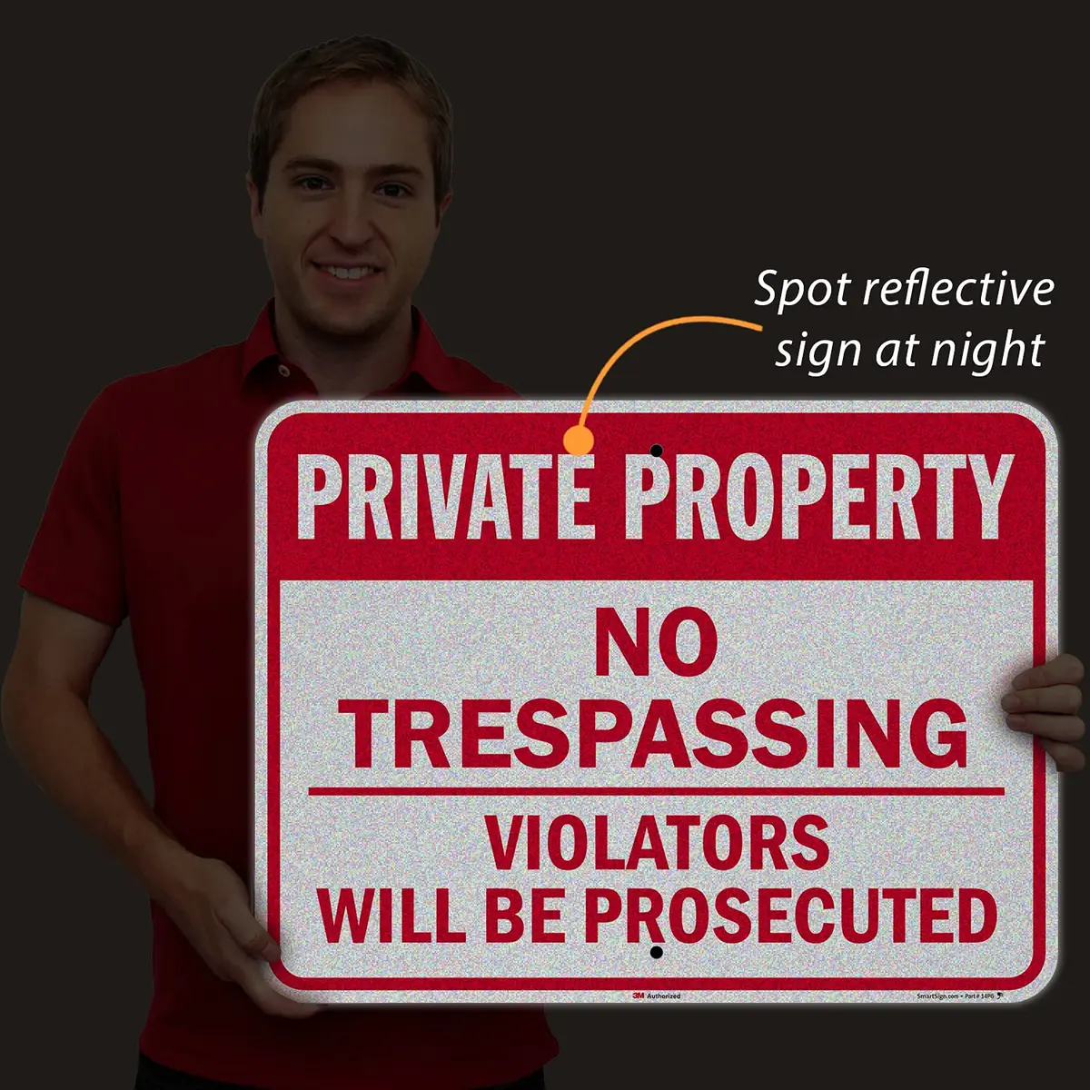 SmartSign 18 x 24 inch Private Property No Trespassing Metal Sign, 80 mil Aluminum, 3M Laminated Reflective Material - view 3