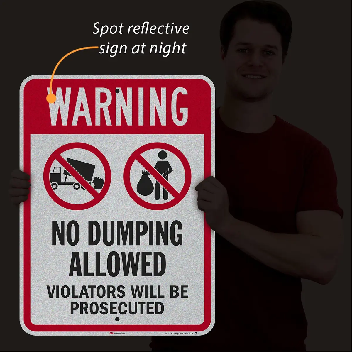 SmartSign 24 x 18 inch Warning No Dumping Allowed Metal Sign, 80 mil Aluminum, 3M Laminated Reflective Material - view 3