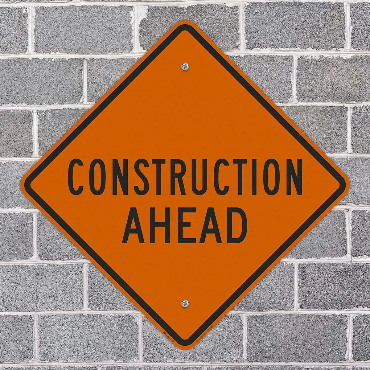 SmartSign 24 x 24 inch Construction Ahead Metal Sign, 80 mil Aluminum, 3M Laminated Reflective Sign, Black, Silver & Orange | Heavy-Duty Outdoor Safety Sign - view 4