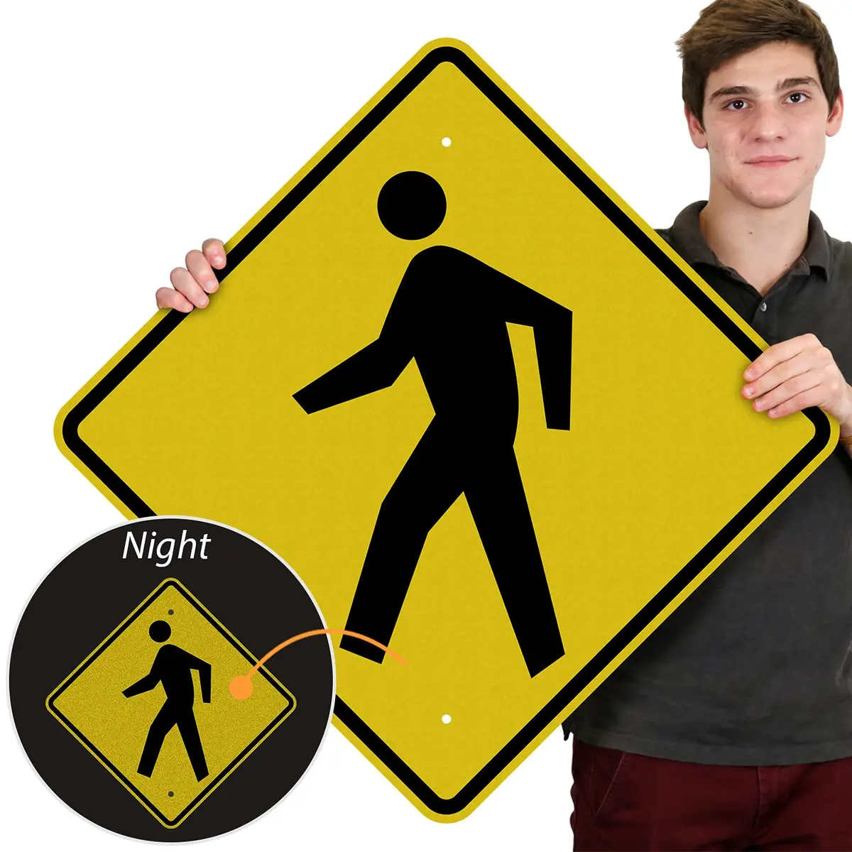 SmartSign 24 x 24 inch Pedestrian Traffic MUTCD-Compliant Metal Sign (Symbol Only), 80 mil Aluminum, 3M Laminated Engineer Grade Reflective Material, Black and Yellow - view 2