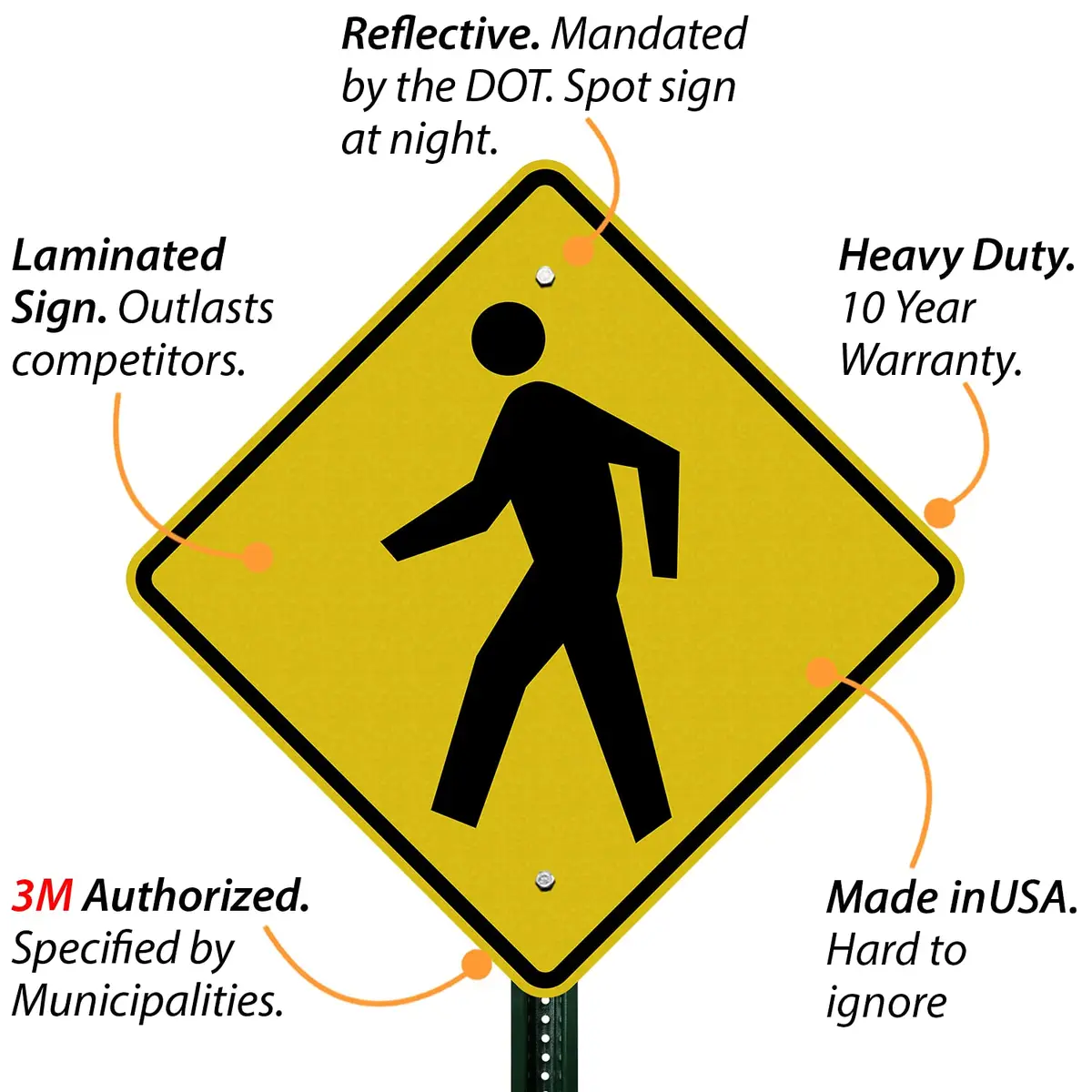 SmartSign 24 x 24 inch Pedestrian Traffic MUTCD-Compliant Metal Sign (Symbol Only), 80 mil Aluminum, 3M Laminated Engineer Grade Reflective Material, Black and Yellow - view 3