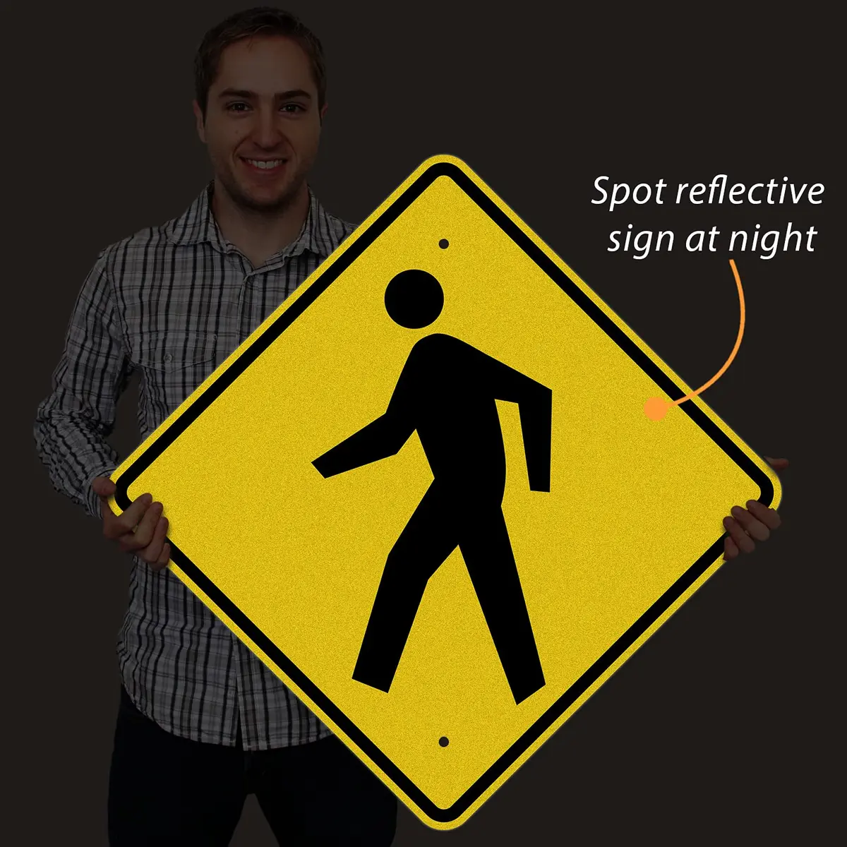 SmartSign 24 x 24 inch Pedestrian Traffic MUTCD-Compliant Metal Sign (Symbol Only), 80 mil Aluminum, 3M Laminated Engineer Grade Reflective Material, Black and Yellow - view 4