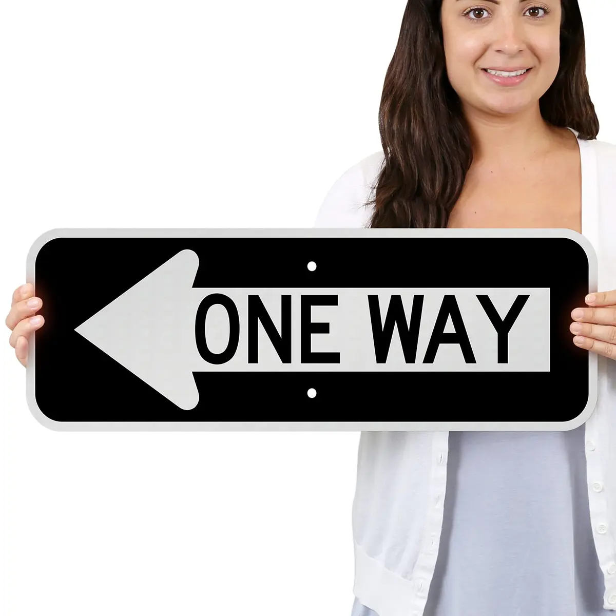 SmartSign 8 x 24 inch MUTCD-Compliant Metal Sign with Left Arrow, 80 mil Aluminum, 3M Laminated Reflective Material - view 2
