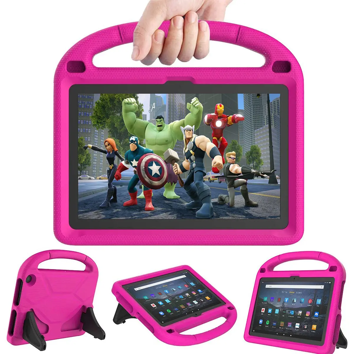 DICEKOO Fire HD 10 & HD 10 Plus 13th/11th Gen Kids Tablet Case | Drop-Resistant, Handle & Stand, Pink - main product image