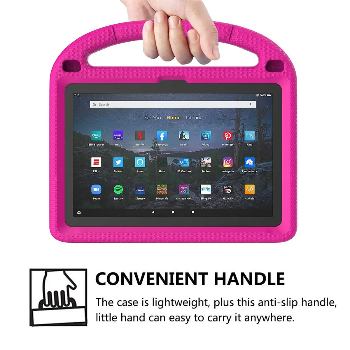 DICEKOO Fire HD 10 & HD 10 Plus 13th/11th Gen Kids Tablet Case | Drop-Resistant, Handle & Stand, Pink - view 6