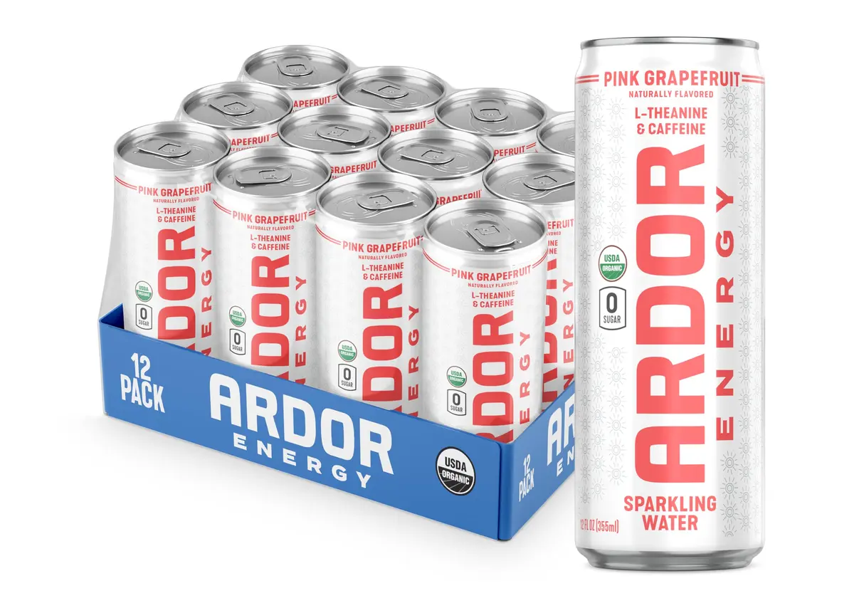 ARDOR ENERGY Pink Grapefruit Sparkling Water 12 Fl Oz | Unsweetened, Organic, Zero Calorie - main product image
