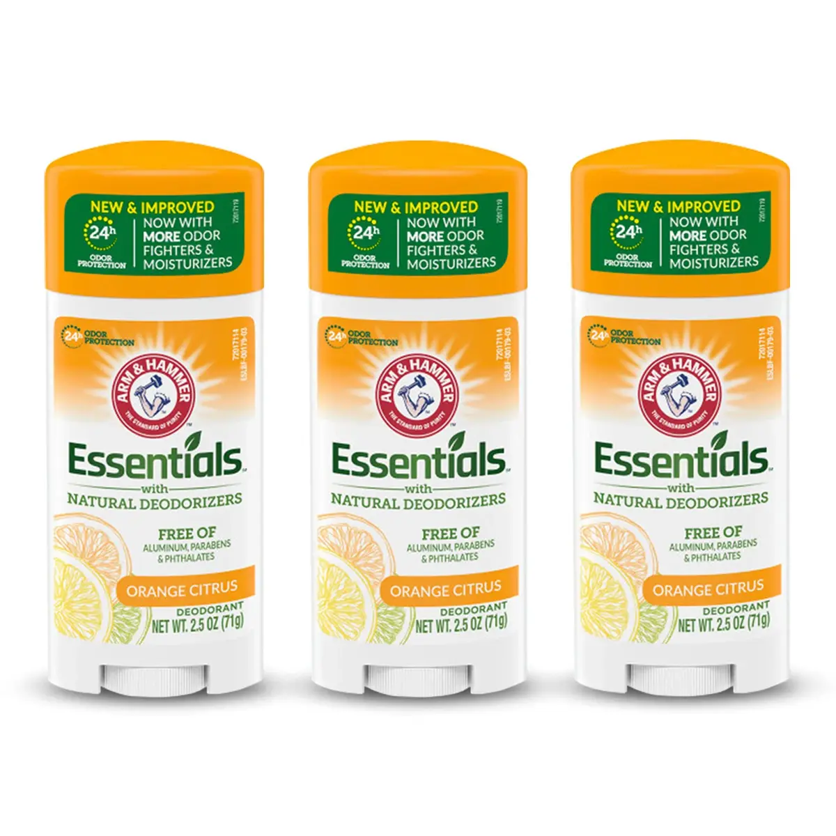Arm & Hammer Essentials Orange Citrus Solid Oval Deodorant 7.5 oz (2.5 oz Pack of 3) | Natural Deodorizers, Aluminum-Free - main product image