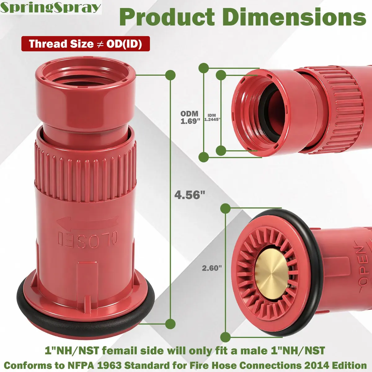 SpringSpray 1 Inch Fire Hose Nozzle Thermoplastic NH/NST 1" Fire Nozzles | Adjustable, Lightweight & Durable - view 2