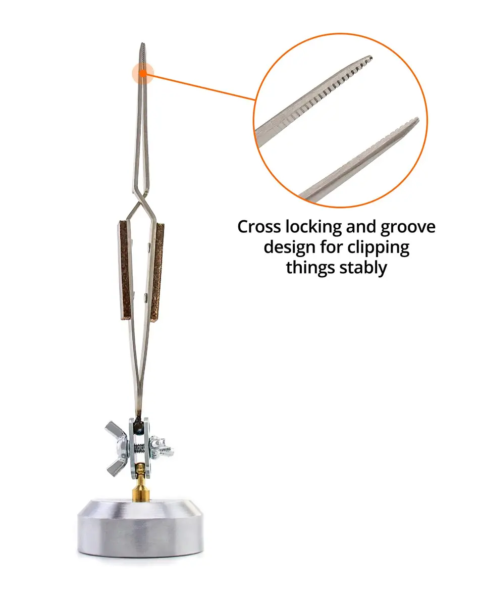 QWORK Cross Locking Tweezers with Base 360° Rotation | Jewelry Welding Soldering Repair Kit - view 3