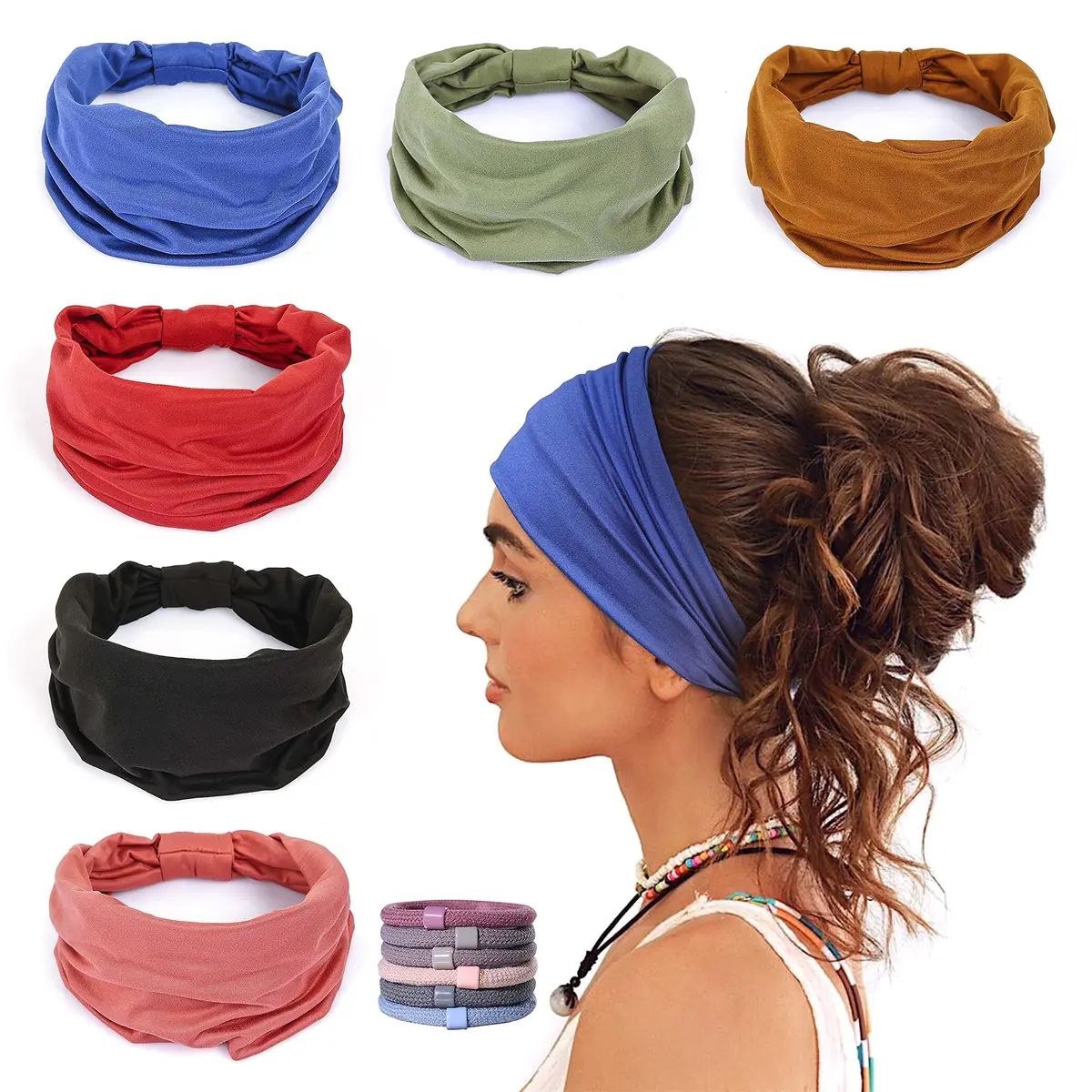 GiLi 6 Pack Wide Headbands for Women 5.5-inch | Non Slip, Soft Elastic, Sweat-Wicking Head Wraps - main product image