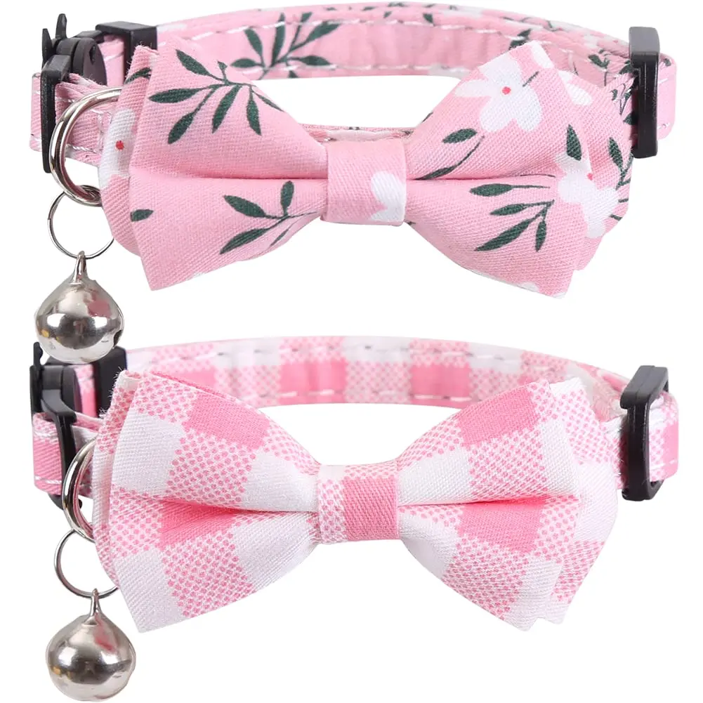 Lamphyface 2 Pack Cat Collar Breakaway with Bow Tie and Bell | Adjustable Cotton Pet Accessory for Small Cats - main product image
