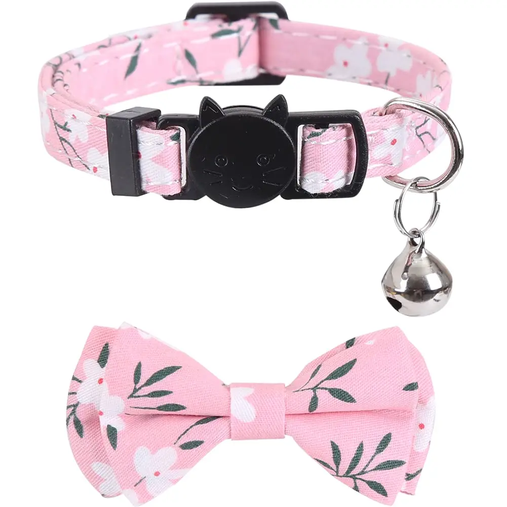 Lamphyface 2 Pack Cat Collar Breakaway with Bow Tie and Bell | Adjustable Cotton Pet Accessory for Small Cats - view 2
