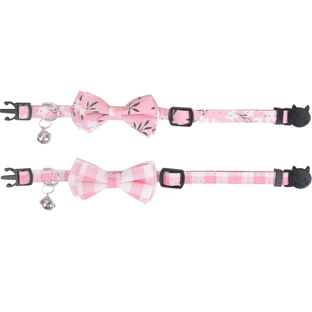 Lamphyface 2 Pack Cat Collar Breakaway with Bow Tie and Bell | Adjustable Cotton Pet Accessory for Small Cats - view 4