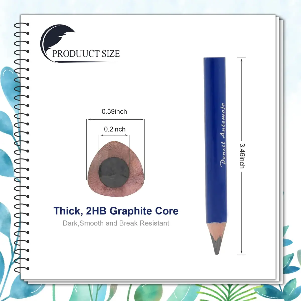 AUTEMOJO Triangular Fat Pencils 3.5-inch (88.9mm) | 5mm Core, Pack of 8 - view 2