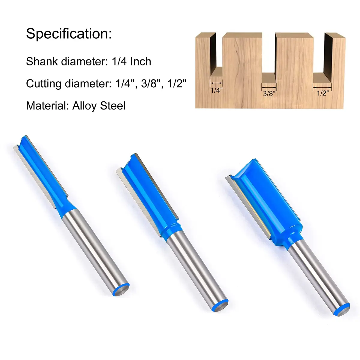 Flytuo Straight Dado Cut Router Bit Set 1/4" Shank, 3PCS Double Flute Plywood Straight Cut Router Bit Set | Create Groove, Dado with Diameter 1/4", 3/8", 1/2" - view 3