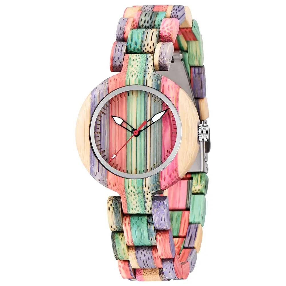 Dentily Wooden Watch for Women Handmade Colorful Quartz | Eco-Friendly Natural Wood (35mm Dial, Adjustable Band) - main product image