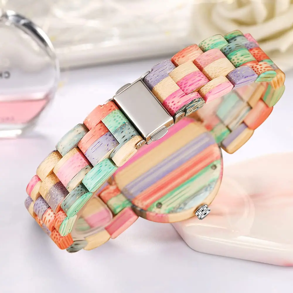Dentily Wooden Watch for Women Handmade Colorful Quartz | Eco-Friendly Natural Wood (35mm Dial, Adjustable Band) - view 5