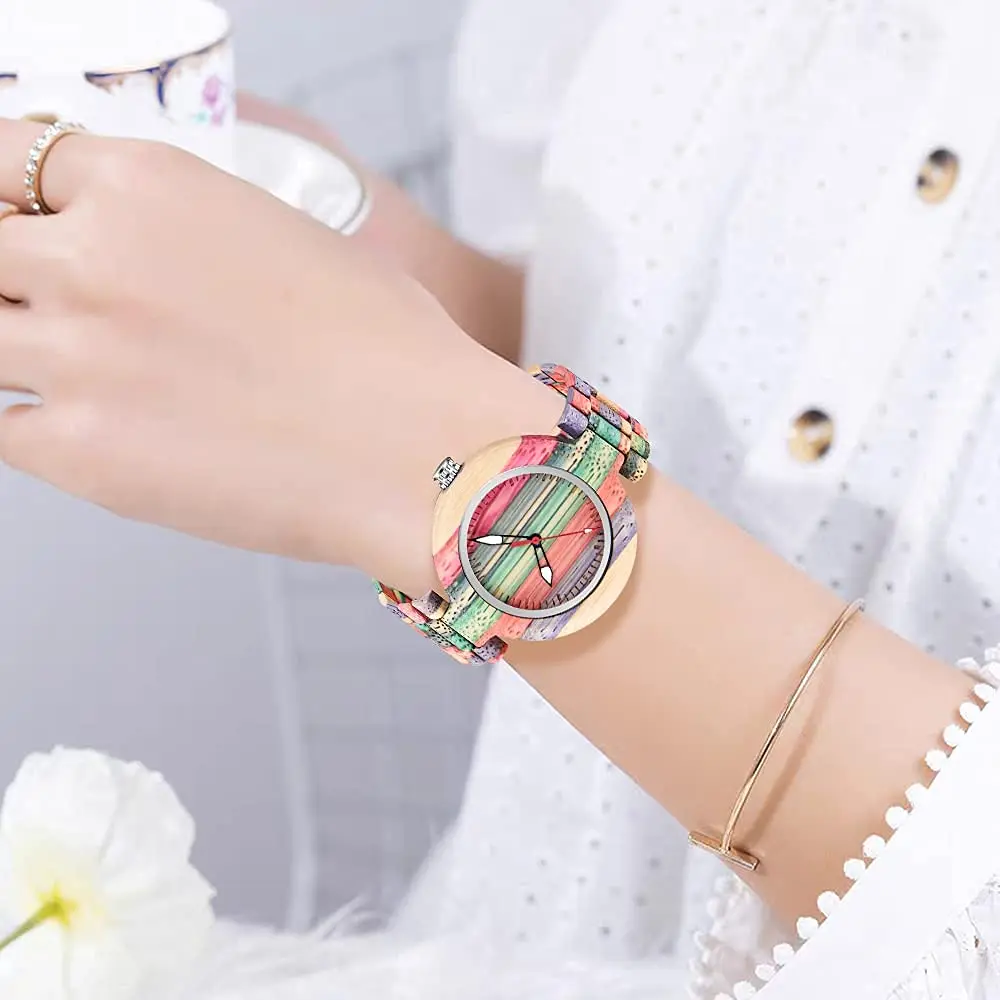 Dentily Wooden Watch for Women Handmade Colorful Quartz | Eco-Friendly Natural Wood (35mm Dial, Adjustable Band) - view 6
