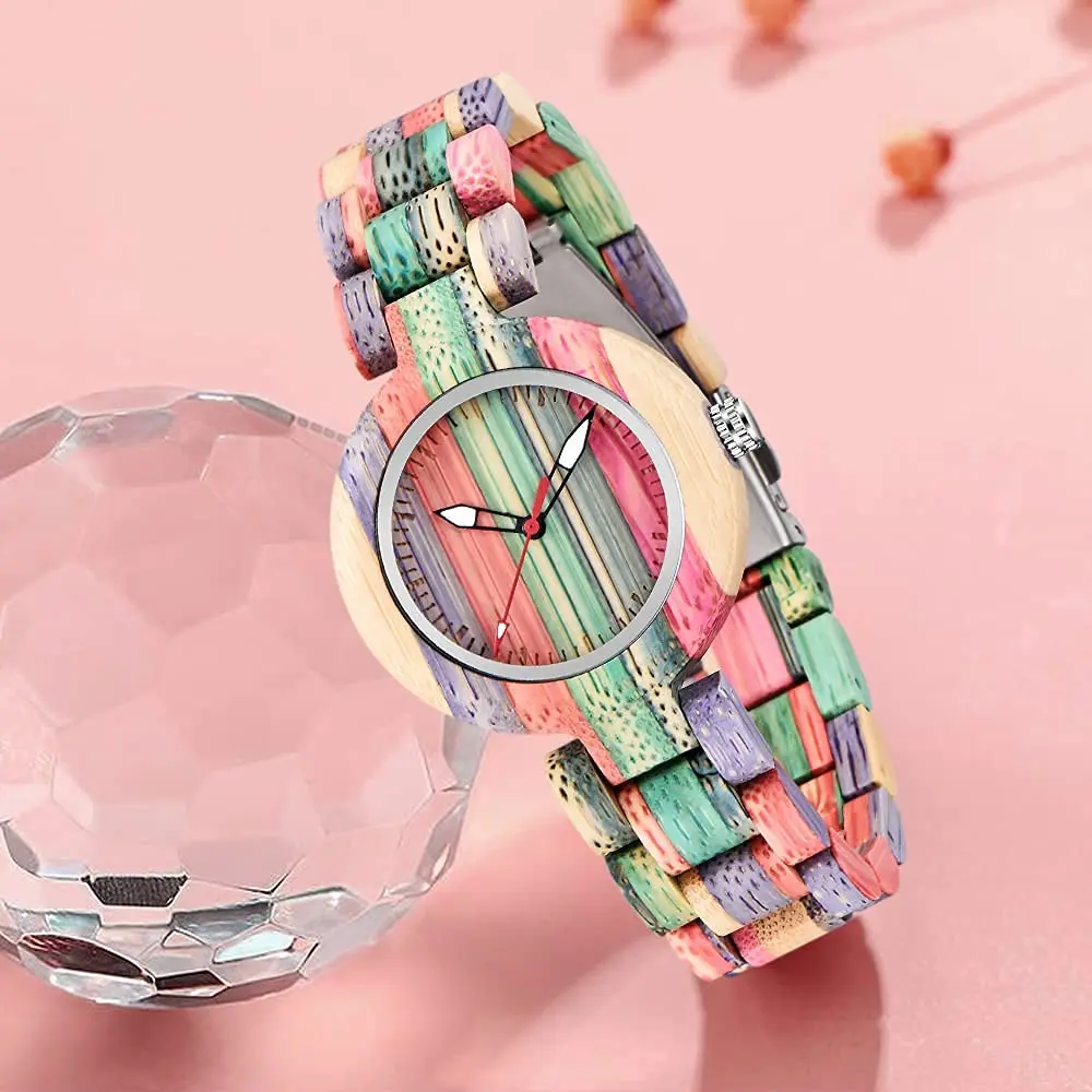 Dentily Wooden Watch for Women Handmade Colorful Quartz | Eco-Friendly Natural Wood (35mm Dial, Adjustable Band) - view 2