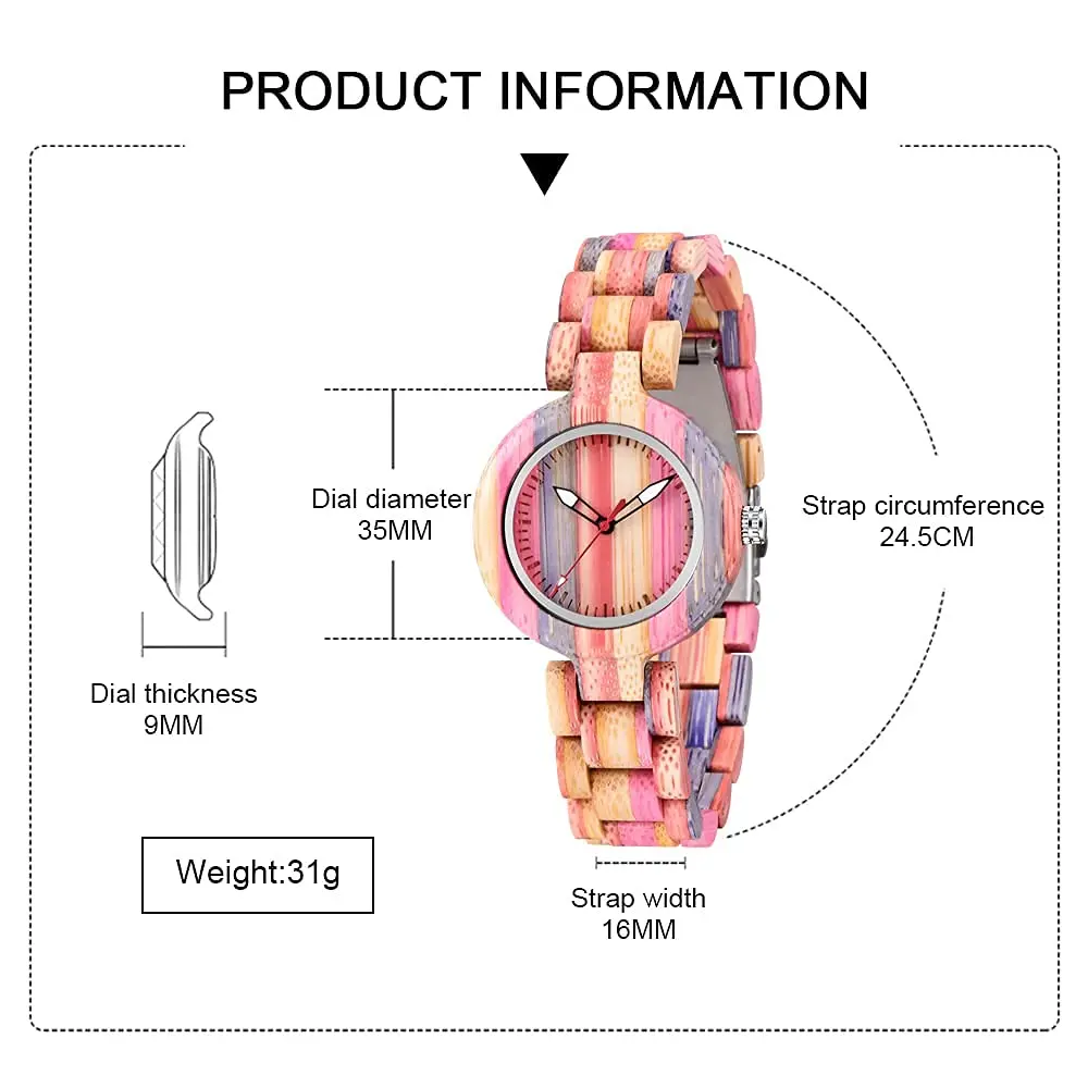 Dentily Rainbow Wooden Watch 35mm | Natural Quartz, Adjustable, Lightweight for Women - view 4