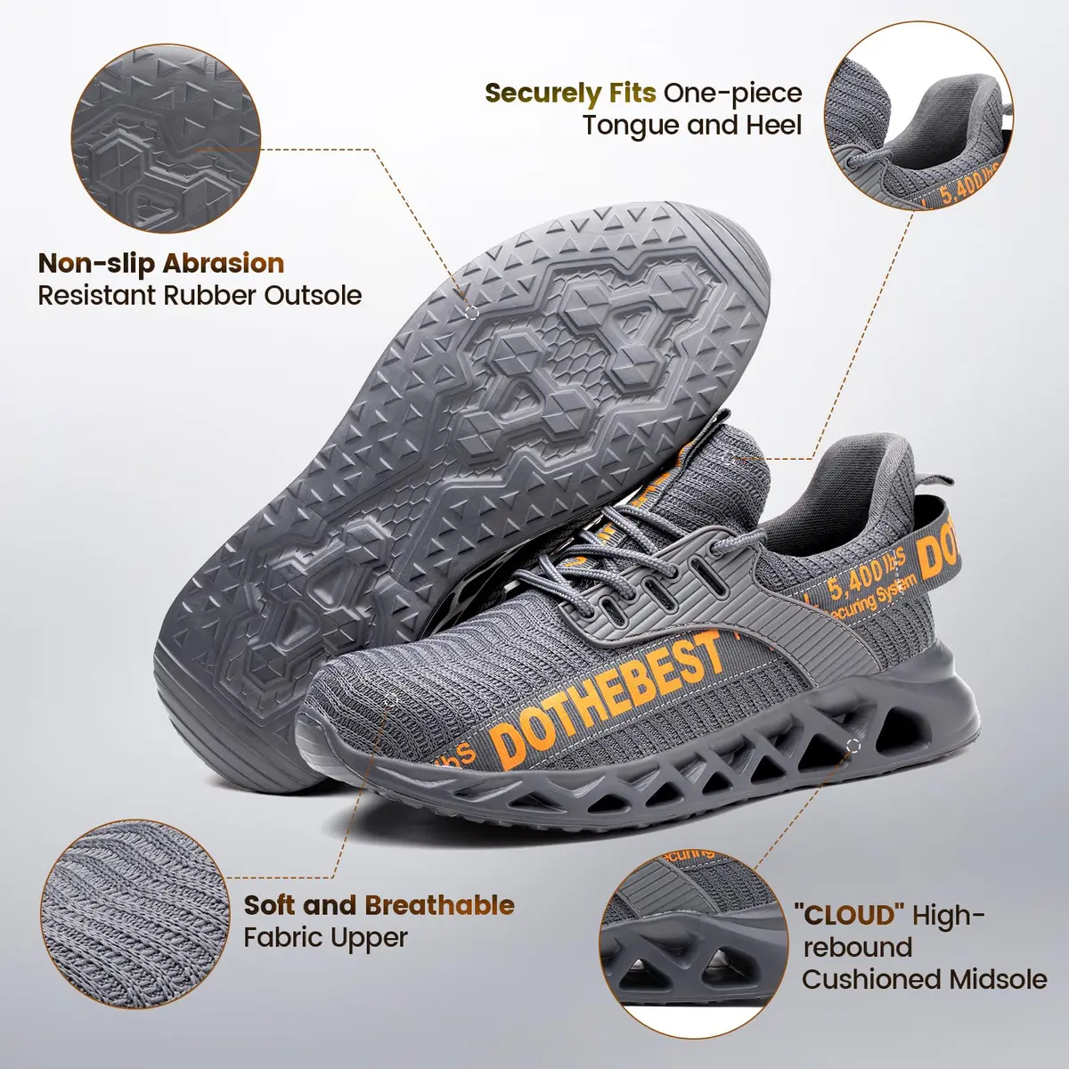 Furuian Steel Toe Shoes for Men Women | Slip-On Safety Work Shoes 6 Men/5.5 Women (Grey) - view 5