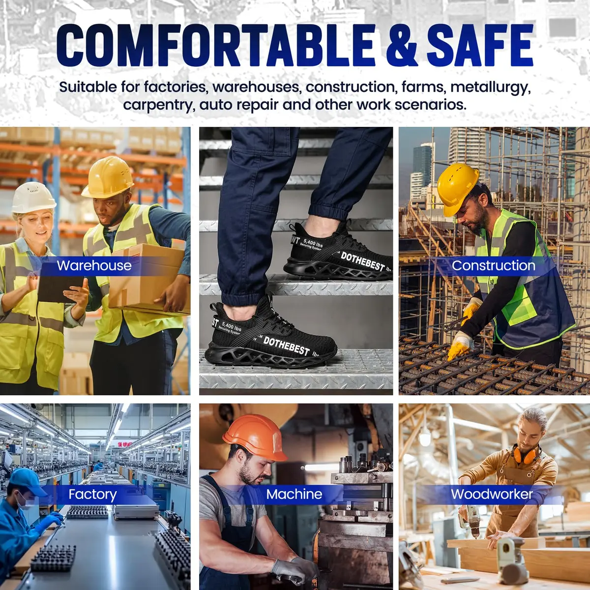 Furuian Safety Shoes Men Work Sneakers Steel Toe Lightweight Black 11.5/13 | Durable & Comfortable - view 8