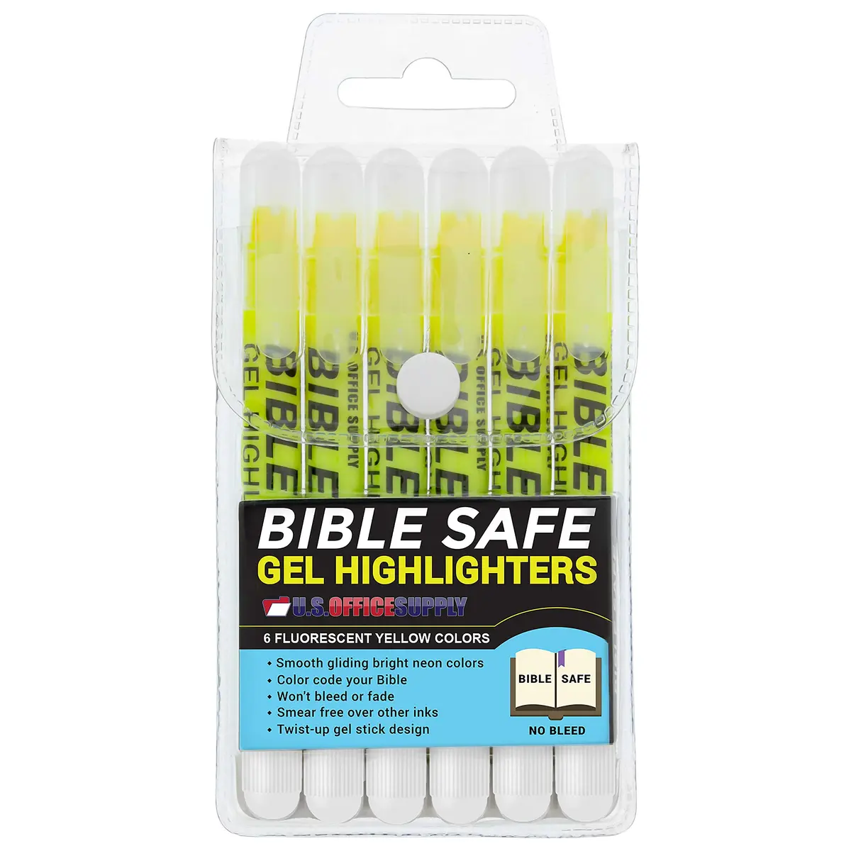 US Office Supply Bible Safe Highlighter Set of 6, Neon Yellow | No Bleed, Pastel Gel Markers for Bible & Journaling - main product image