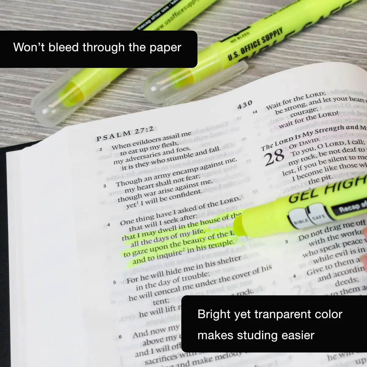 US Office Supply Bible Safe Highlighter Set of 6, Neon Yellow | No Bleed, Pastel Gel Markers for Bible & Journaling - view 6