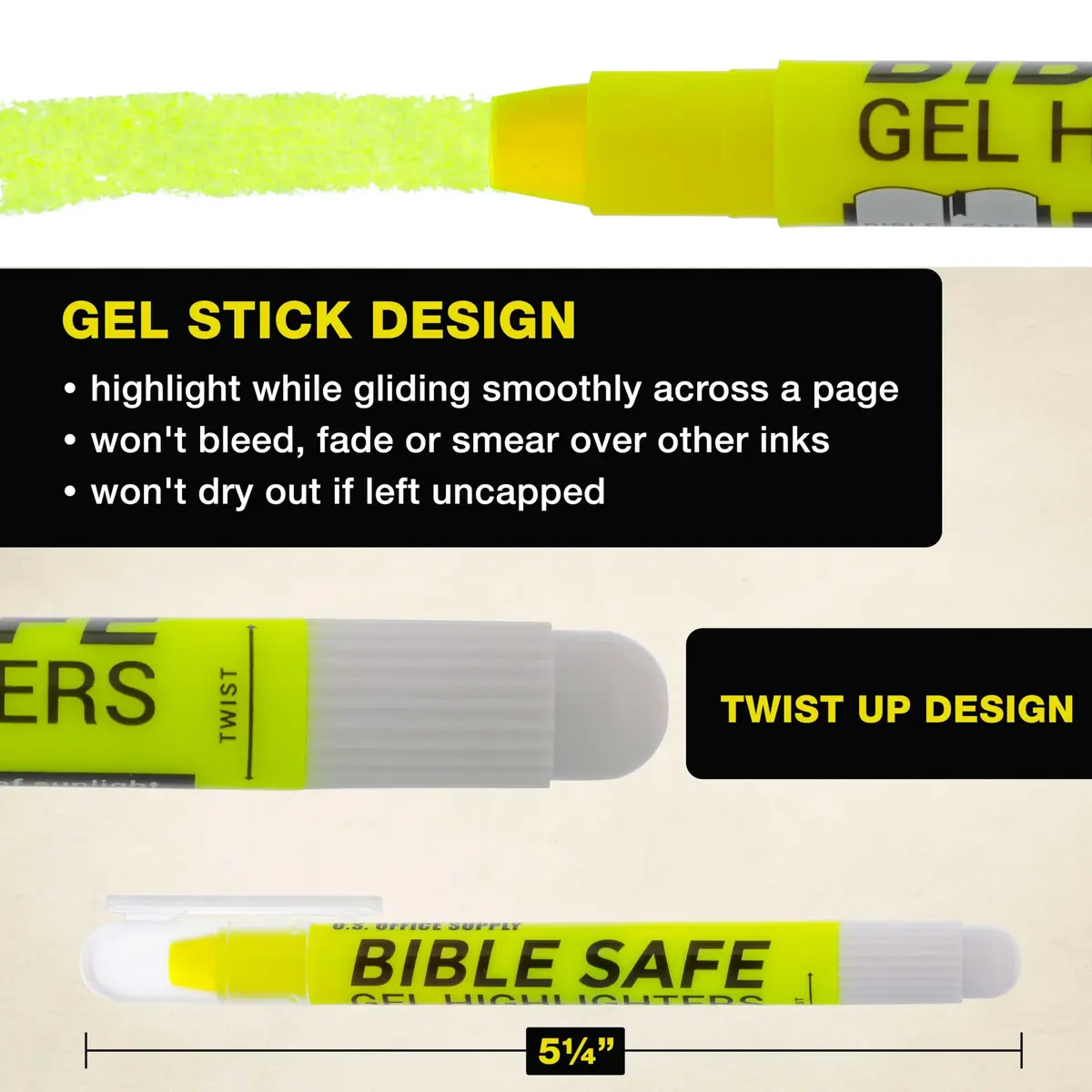 US Office Supply Bible Safe Highlighter Set of 6, Neon Yellow | No Bleed, Pastel Gel Markers for Bible & Journaling - view 3