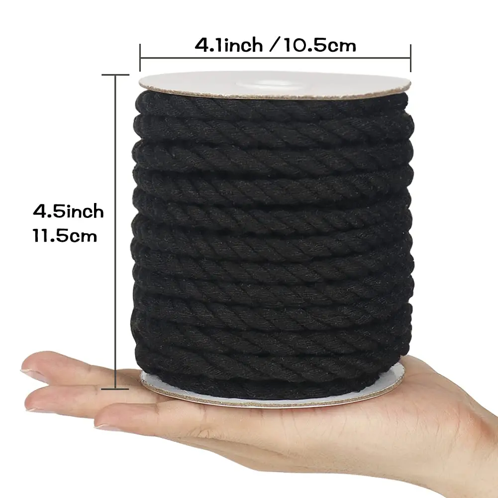 Tenn Well Black Macrame Cord 8mm (5/16 inch) x 18m (59 Feet) | Strong 3-Ply Twisted Cotton Rope for Crafts - view 5