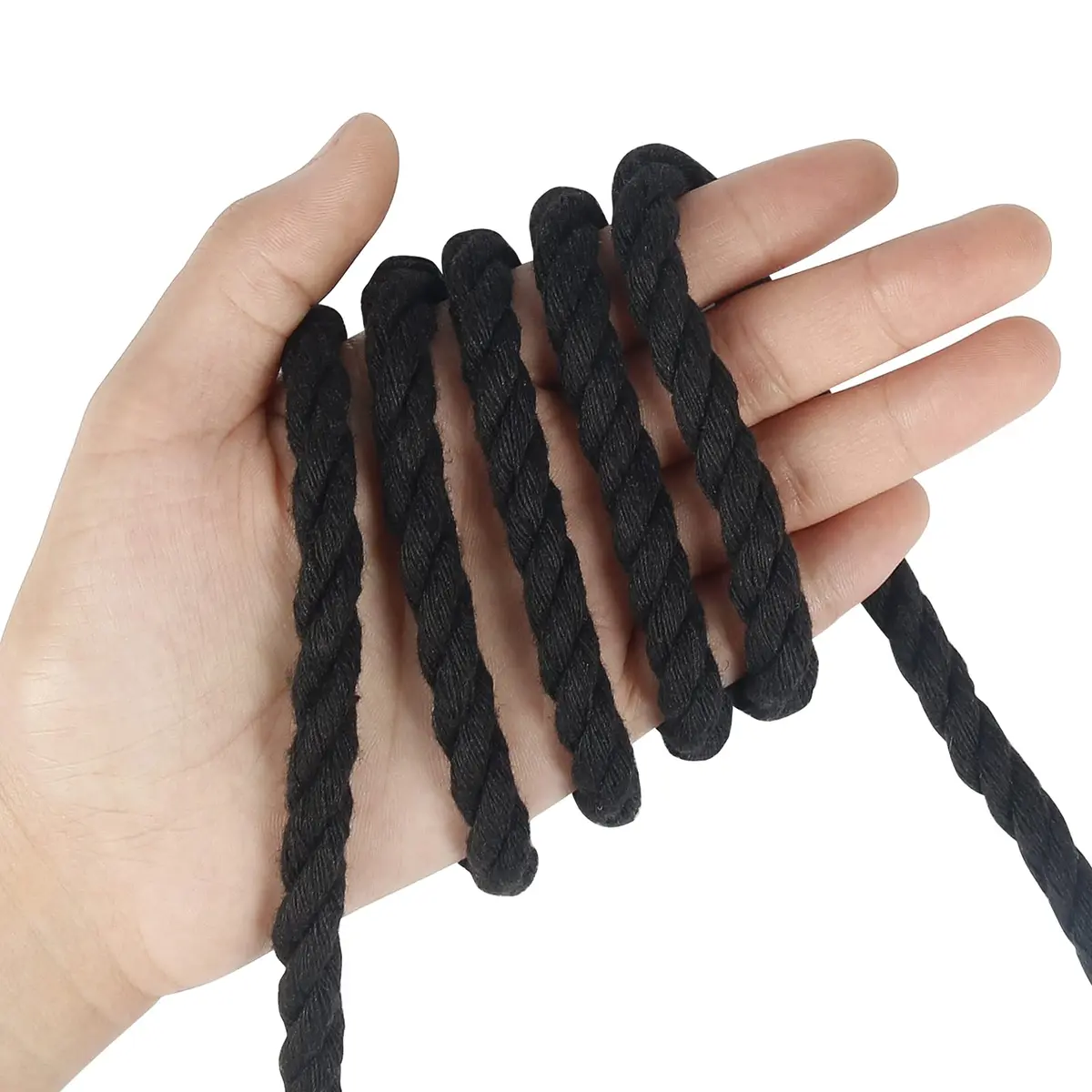 Tenn Well Black Macrame Cord 8mm (5/16 inch) x 18m (59 Feet) | Strong 3-Ply Twisted Cotton Rope for Crafts - view 2