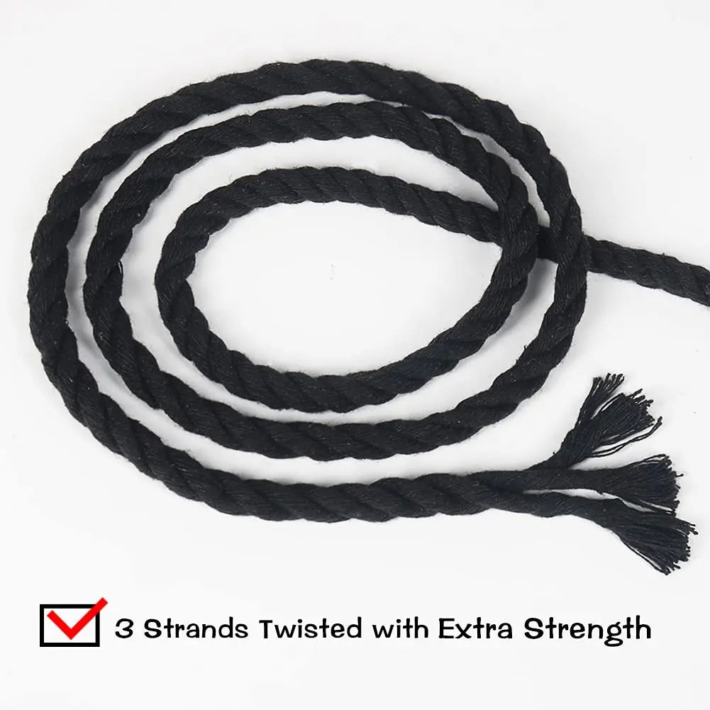 Tenn Well Black Macrame Cord 8mm (5/16 inch) x 18m (59 Feet) | Strong 3-Ply Twisted Cotton Rope for Crafts - view 3