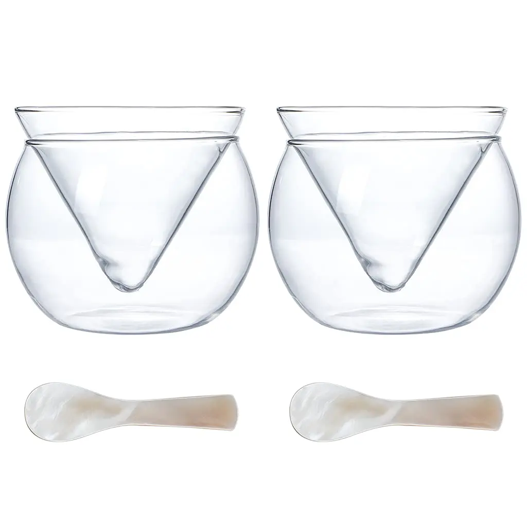MDLUU 2-Pack Glass Caviar Chiller Server with Mother of Pearl Spoon, 16.9 oz (499 ml) Ice Bowl - view 2