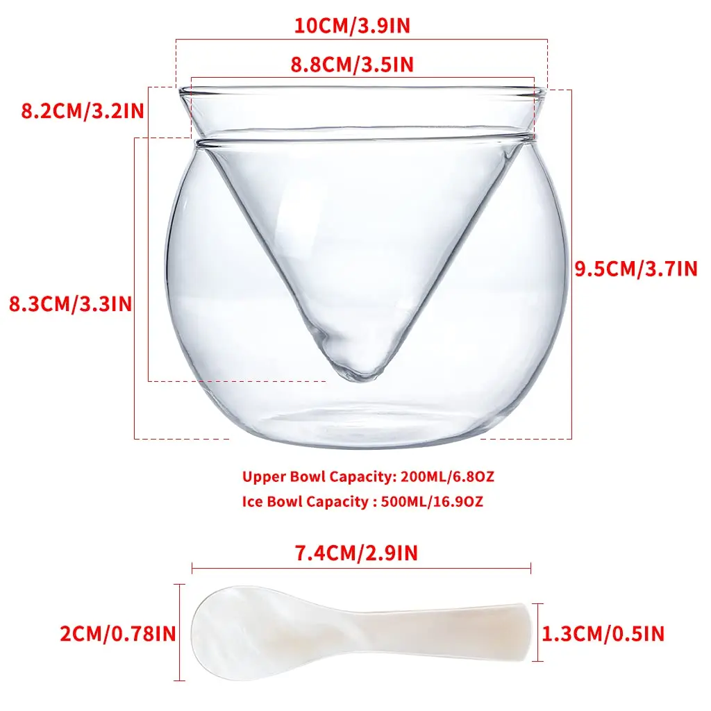 MDLUU 2-Pack Glass Caviar Chiller Server with Mother of Pearl Spoon, 16.9 oz (499 ml) Ice Bowl - view 3