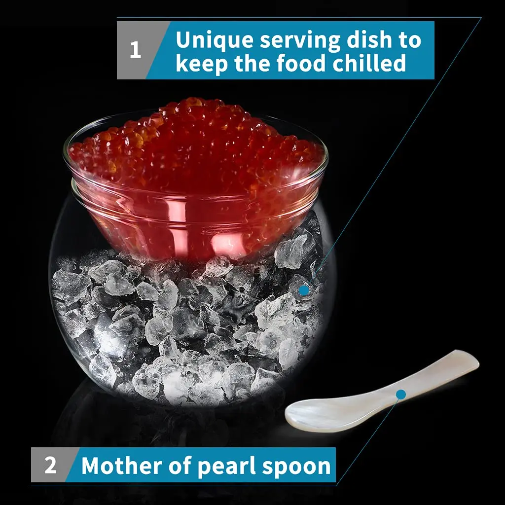MDLUU 2-Pack Glass Caviar Chiller Server with Mother of Pearl Spoon, 16.9 oz (499 ml) Ice Bowl - view 4