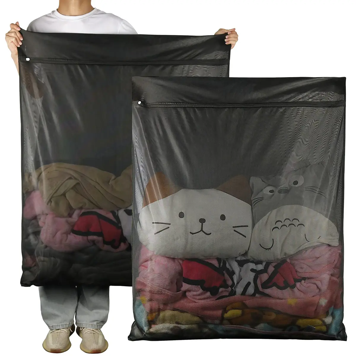 Tenn Well Extra Large Mesh Laundry Bags with Zipper (2-Pack, 110 x 90cm / 43 x 35 Inches) | Durable Wash Bags for Delicates, Bedding, Travel - main product image