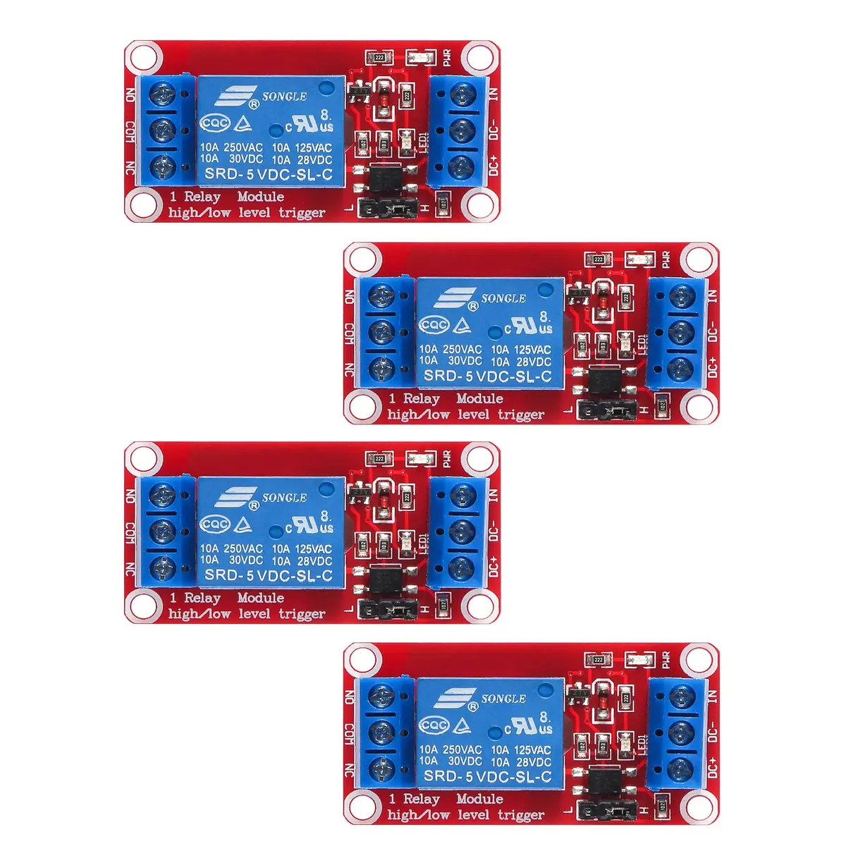 AEDIKO 5V 4pcs Relay Module - 1 Channel, Optocoupler Isolated, 10A Load | Arduino Compatible - main product image
