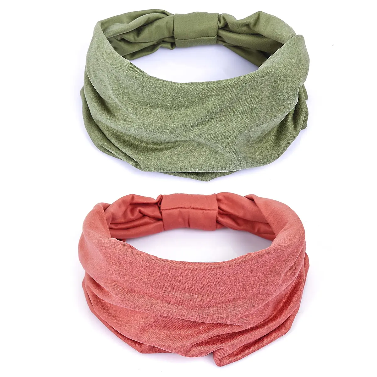 GiLi 2 Pack Wide Headbands for Women 5.5-inch | Soft Cotton, Non Slip, Sweat Wicking (Green, Pink) - main product image