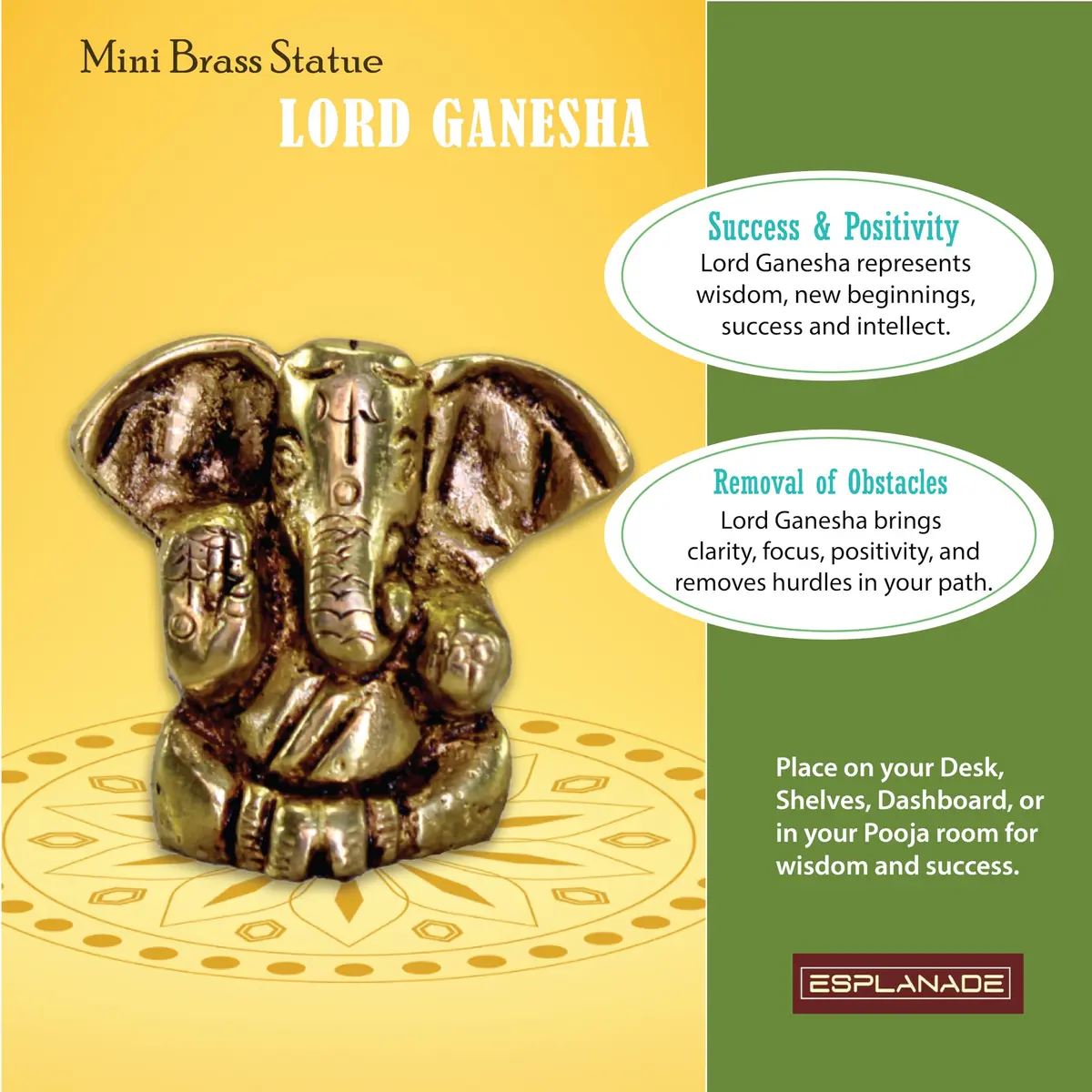 eSplanade Brass Ganesha Idol 3.5cm (1.38") | Handmade for Car Dashboard & Desk Decor - view 3