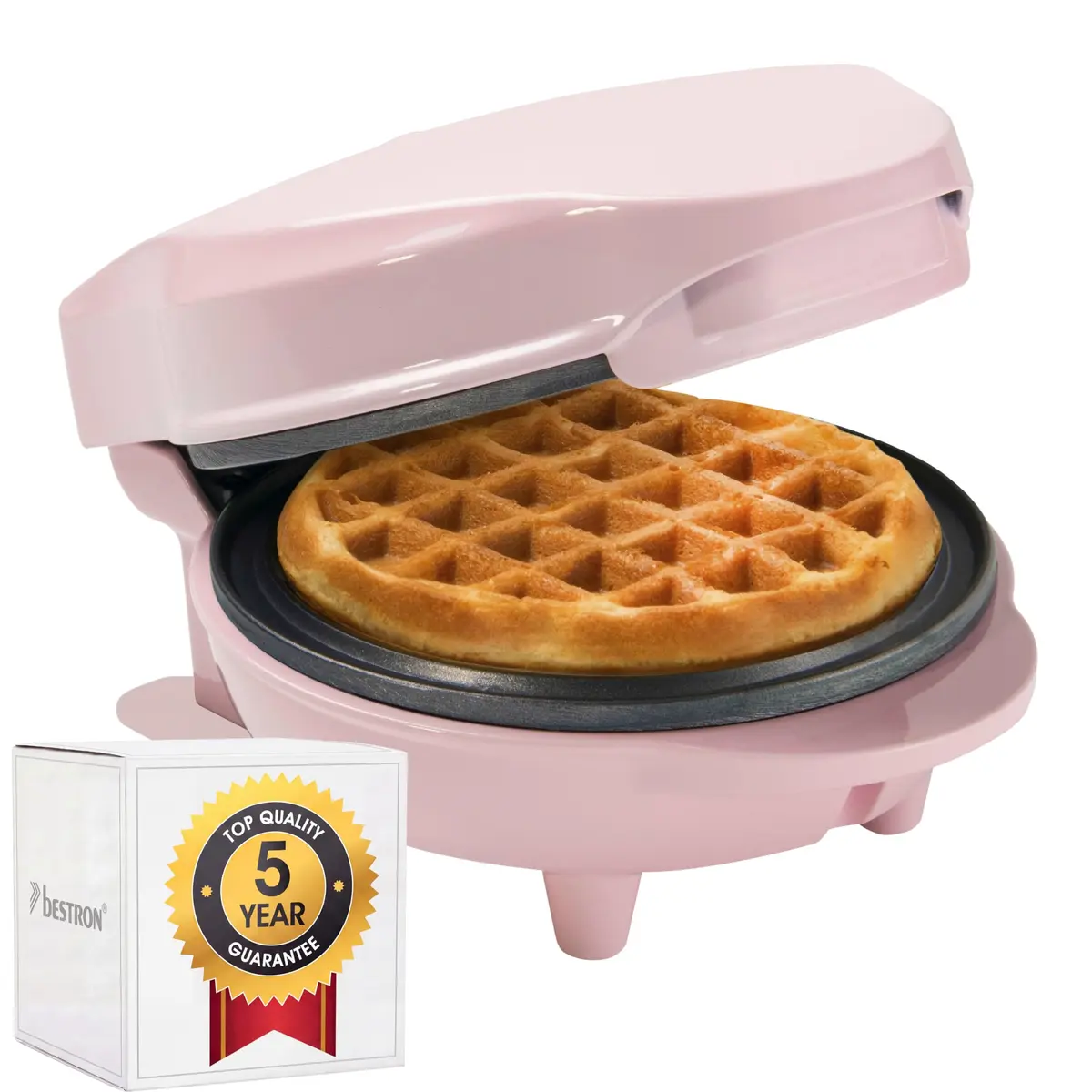 Bestron Mini-Waffeleisen für klassische Waffeln | Retro Design, 550 Watt, Pink - main product image